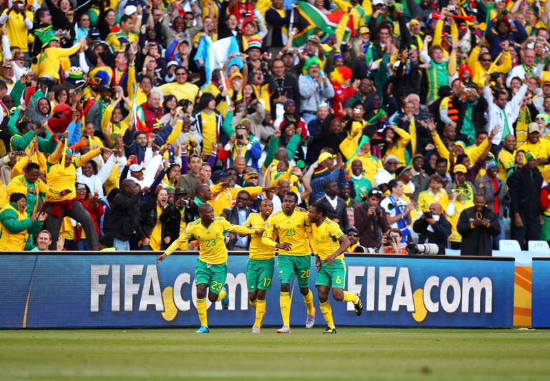 South Africa celebrate victory over France. 